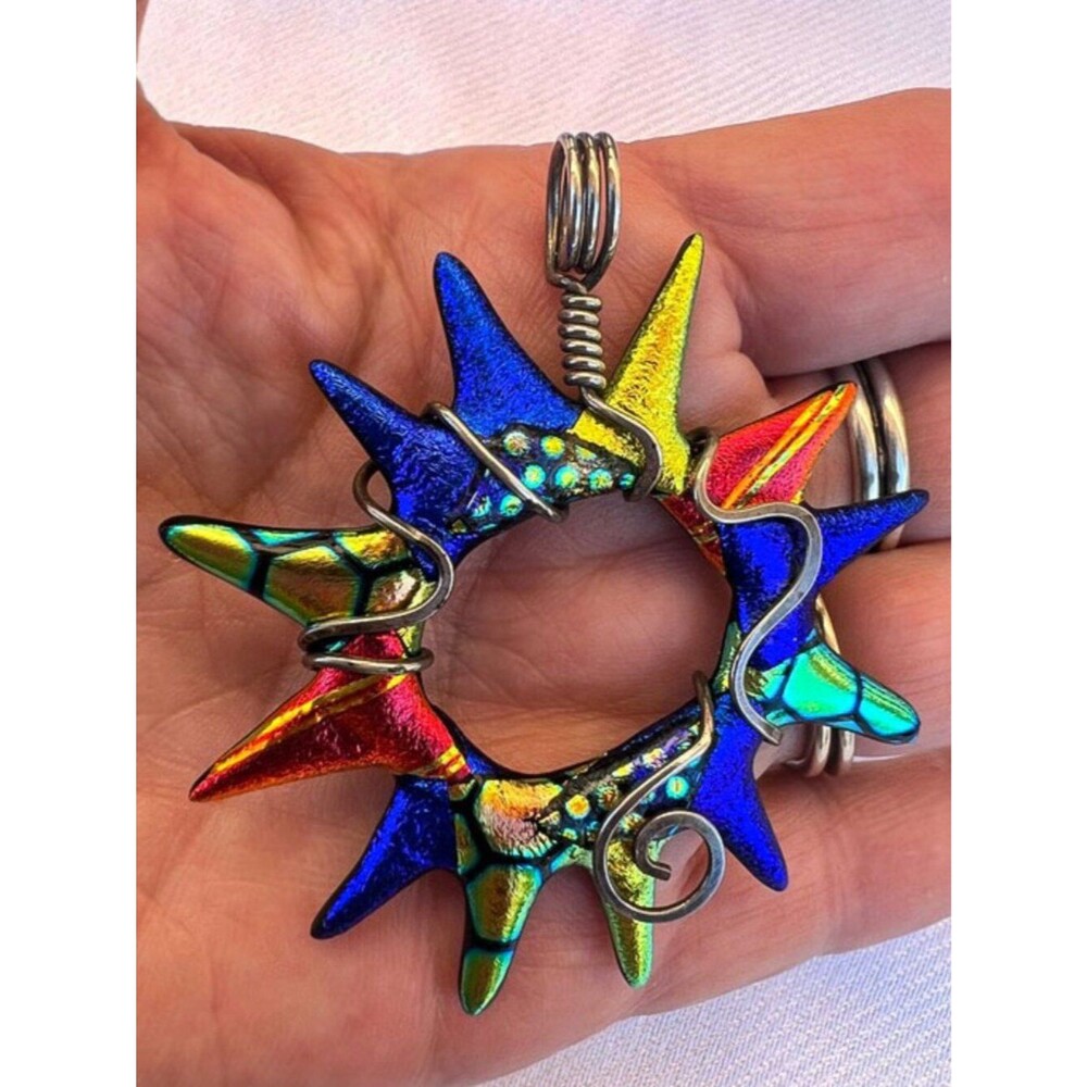 Artisan Made Art Glass Sterling Wire Wrap Starburst Pendant Heidi White Designs - Picture 6 of 7